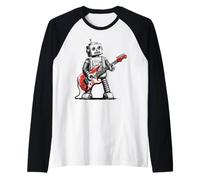 Fun Vintage Robot Playing a Guitar Rock Musician Retro Style Raglan Baseball Tee