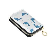 Fun Wallet Women Zip Around Credit Card Holder RFID Blocking Playful Blue Dolphins Stars White Zipper Card and Cash Holder