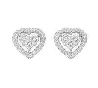 Fun Western Earrings for Women, Unique Studs Earrings for Women Two Hearts with 0.48ct Heart-Shape Created Diamond 14K White Gold