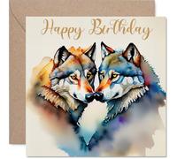 Fun Wolves Birthday Card for Men Women - Animals in Love - Happy Birthday Card for Grandma Cousin Brother Nanny, 145mm Bday Greeting Cards