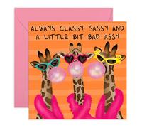 Fun Women Birthday Cards - Funny Sassy Giraffes - Gifts for Friend, BFF, Sister, Mum, Grandma, Wife, Partner, Daughter, Ladies, Girls, Her - Mothers Day Card -Comes with Stickers