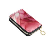 Fun Women's Wallets Leather Credit Card Wallets RFID Blocking Red Marble Pink Zipper Wallet with Coin Pouch