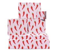 Fun Wrapping Paper - Hot, Red, Pepper, Design - 6 Sheets of Giftwrap for All Ages Family Friends - All Occasion Birthday - Comes With Stickers by Central 23
