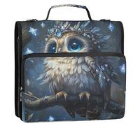 Fun Zipper Binder Organizer 1 1/2 Inch Binders 3 Ring Cute Owl Print Fantastic Storage Portfolio Case with Handle Binders with Strap Middle School Bag