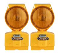 Funabridge 2 Pcs Road Barricade Light, Solar Powered Yellow Led Warning Lights, High Visibility For Construction Traffic And Roadside Safety