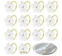Funabridge 36 White Flower Napkin Rings, Gold Floral Serviette Holders, Wedding & Party Table Décor, Elegant Dinnerware Set