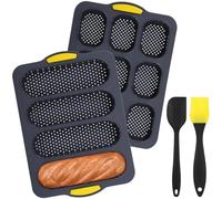 Funabridge 4 Pcs Silicone Pan Set, Non-Stick French Bread Molds With 9 And 4 Cavity Perforations, Includes Spatula And Oil Brush