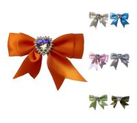 Funabridge 7 Pcs Bow Ribbon Charms, Multicolor Fabric Bowknot Chain Accessories with Pearl Edging, Heart Rhinestone Inlay, Luxury Satin Ribbon for DIY Crafting, Phone Lanyards, Jewelry Making, Gifts