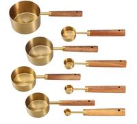Funabridge 8-Piece Copper-Plated Coffee Measuring Set With Wooden Handles, Nesting Cups & Spoons For Coffee Grounds, Spices, And Baking