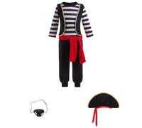 Funabridge Boys Pirate Costume, Striped Shirt Vest Jumpsuit Set, Includes Hat Eye Cover, for Halloween Dress Up Party Role Play