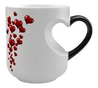 Funabridge Ceramic Color Changing Mug, Heart Shaped Handle Magical Matte Black White Coffee Cup Reveals Hidden Pattern, 400 ml/13.5 oz, Ceramic Mug for Tea, Milk, Hot Chocolate, Unique Gift