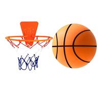 Funabridge Soft Foam Silent Basketball, 7 Striped Orange With And Net Set For Indoor, Pu Material, Quiet Dribbling, Home Play