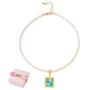 Funabridge Stunning Gold Stacked Necklaces, 18K Gold Plated With Freshwater Pearl And Zircon Pendant, Floral Design In Chinese Style, Adjustable Chain Length 42+5 Cm, Gift Box In Pink