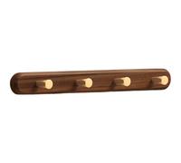 Funabridge Walnut Coat Rack, Wall Mount Entryway Rack, Wooden Rail with 4 Brass Hooks, Solid Black Walnut Board, Heavy Duty Rail for Hanging Coats, Hats, Bags in Entryway, Bedroom, Mudroom