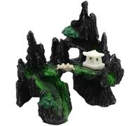 Funabridge Zen Fish Tank Landscape, Fish Tank Rockery Cave, Mountain Hideout, Aquarium Ornament Decorations, Black and Green Resin Aquarium Decor with Pavilion for Shrimp