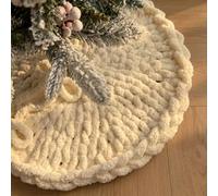 FunAcce 24 inch Chunky Knit Mini Christmas Tree Skirt, Crochet Handmade Cream Off-White Small Skirt, Neutral Boho Rustic Farmhouse Tree Decor for Tabletop, Mini, Pencil Tree