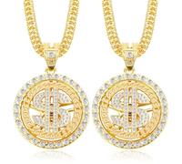 Funactu Gold Chain with Dollar Sign, Fake Gold Necklace Hip Hop Chain Necklace Pendant for Men 70s 80s 90s Digger Halloween Costume, Zinc, Rhinestone