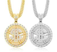 Funactu Gold Chain with Dollar Sign, Fake Gold Necklace Hip Hop Chain Necklace Pendant for Men 70s 80s 90s Digger Halloween Costume, Zinc, Rhinestone