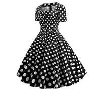 FunAloe 1950S Dresses UK Women Short Sleeve Cocktail Prom Dress Square Neck Dresses Party Wear Sexy Polka Dot Audrey Hepburn Rockabilly Dress A Line Flare Vintage Wrap Bow Tie Pleated Swing