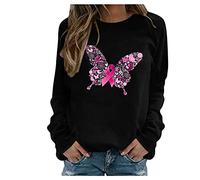 FunAloe Breast Cancer Awareness Shirt Sweatshirt Elegant Long Sleeve Tops O Neck Printed Tops In Octobec We Wear Pumpkin Series Breast Cancer Prevention Elements Crewneck Jumper, Q12 Black