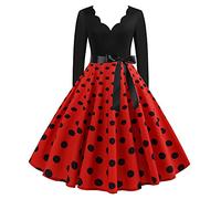 FunAloe Dresses for Women UK 1950S Rockabilly Dresses Evening Dresses UK Party Dresses with Belt V Neck Prom Dress Elegant Flare Dress Print Dress Retro Hepburn Dress Big Swing Dress