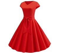 FunAloe Evening Dresses V Neck Cocktail Party Dress A Line Audrey Hepburn Rockabilly Special Occasion Dresses Petite Plain Color Prom Dress Plus Size Cap Sleeve Midi 1960S Women's Clothing
