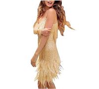 FunAloe Fringe Dresses Flapper Dresses 1920S Gatsby 1920S Dresses Women Sexy Sequins Tassel Great Gatsby Dresses Spaghetti Straps Party Dresses Cut Out Split Feather Dress Women Cocktail