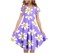 FunAloe Girls Dresses 2024 Summer Casual Boho Sun Dress Short-Sleeved Princess T-Shirt Dresses Flowy Tiered Ruffled Pockets School Dresses White Size 10 Years