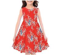 FunAloe Girls School Summer Dress Chinese Floral Girl's Summer Dresses Sleeveless Girls Dress Boho Casual Loose Cute Shift Sundress for Girls UK Crewneck Girls Princess Dress Age 13 Years