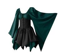 FunAloe Halloween Costumes For Women Plus Size Ladies Medieval Dress Fallen Angel Costume Gothic Dress Flare Sleeve Fancy Witch Cosplay Halloween Outfits UK Size M Green