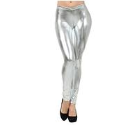 FunAloe Ice Skating Leggings Leather Leggings for Women UK Shiny Leggings Womens Sexy Faux Leggings Pants Clubwear Trousers Tight Body Faux Leggings Silver Trousers Leggings