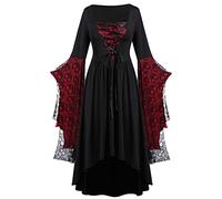 FunAloe Lace Long Sleeve Bandage Long Dress,Vintage Dress,Halloween Gothic Dresses,Medieval Dresses for Women UK,Renaissance Dress Medieval Costume,Prom Evening Party Cocktail Dresses,Medieval Corset
