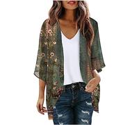 FunAloe Summer Cardigans for Women UK,3/4 Sleeve,Open Front Cardigans,Chiffon Lightweight Cardigans,Kimono Cardigans,Ladies Beach Cover Up,Lightweight Cardigan,Casual Loose Floral Print Puff Sleeve