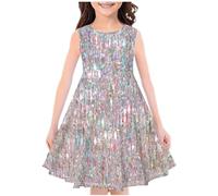 FunAloe Summer Dresses for Girl's Sleeveless Girls School Summer Dress Casual Loose Cute Shift Girl's Bohemian Dresses Sparkly Printed Girls Princess Dress Crewneck Girl's Sundresses Age 7 Years
