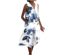 FunAloe Sundresses Plus Size Loose Fit Tiered Shift Womens Summer Boho Dress Floral Beach Dresses for Women V Neck Womens Summer Dresses Sleeveless Holiday Vacation Flowy Button Down Linen Dresses