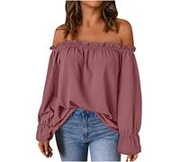 FunAloe Women's Off Shoulder T-Shirt, Cold Shoulder Tops for Women UK, Bandeau Blouses for Women UK Elegant, Party Tops for Women, Party Tops for Women UK, Sparkly Evening Tops, Z418+a1 Pink, XL