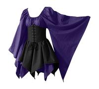 FunAloe Women's Steampunk Halloween Costume, Flare Sleeve Dress, UK Size M, Purple, Off-Shoulder, Chiffon/Corset, Machine Wash, 1920s 2023 0625A445