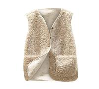 FunAloe Womens Waistcoats,Women Fuzzy Fleece Coats,Coats, Jackets & Gilets,Teddy Fleece Jacket Women,V Neck Button Solid Outerwear,Sleeveless Gilet,Crop Coat,Women Winter Cropped Waistcoat