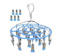 Funamily Clothes Drying Rack,Stainless Steel Laundry Drip Hanger with 24 Clips, Heavy Duty Round Swivel Windproof Hook Underwear Hanger for Drying Towel, Bras, Sock,Lingerie, Baby Clothes (Blue)