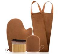 FUNAN Self Tanning Applicator Kit with Tanning Glove for Self Tan Mitt, Back Lotion Applicator, Mini Mitt and Ultra Soft Self Tanner Brush Bamboo Kabuki Brush, Brown