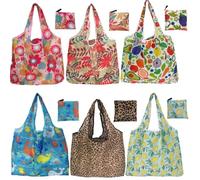 Funananhdd 6 PCS Reusable Shopping Bags,Large Foldable Shopping Tote Bag,Portability Eco Washable Grocery Bags in Pouch for Daily Travel Picnic Travel Storage