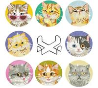 Funananhdd 8 Pcs Cat Diamond Painting Coasters Kits,5D DIY Diamond Art Coasters with Holder,Round Full Drill Arts and Crafts for Kids Adults and Beginner,Non Slip Coaster Crafts for Home Decor