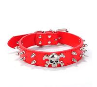 FUNAT Skull Rivet Dog Collar, Adjustable Skull with Pointed Rivets Crocodile Faux Leather Dog Collar