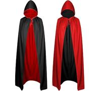 FUNAUPGO Halloween Costumes Vampire Cloak Cape, Unisex Reversible Black and Red Cape with Hood Halloween Party Fancy Dress Outfit for Adults Youth Kids, Masquerade Party Cosplay Costumes