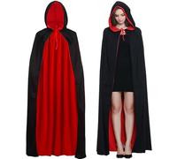 FUNAUPGO Halloween Vampire Cloak Cape, Unisex Reversible Black and Red Cape with Hood Halloween Party Fancy Dress Outfit for Adults Youth Men Women, Masquerade Party Cosplay Costumes