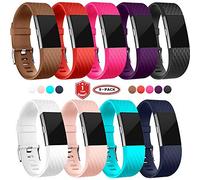 FunBand Strap Compatible with Fitbit Charge 2 Strap Bands,Classic Edition Soft Silicone Sport Adjustable Replacement Accessory Bracelet Straps Compatible with Fitbit Charge 2 (9-Pack)