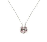 FunBoat Convertible Four Leaf Clover Necklace for Women - Foldable Four Heart Pendant Necklace - Pink Crystal Silver Tone Romantic Jewelry Gift