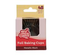 FunCakes Foil Baking Cups Metallic Black, Cupcake Cases for Baking Greaseproof Baking Cups Firm Foil Paper for Cupcakes, Muffins, Brownies and More, 48-Piece