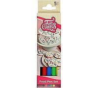 FunCakes Food Pen Primary Set: Black-Red-Blue-Green-Yellow, Writer, 100% Edible Ink, Flexible Tip for thick and thin lines.Great for personalizing your treats with Messages, Quick drying time, Set/5