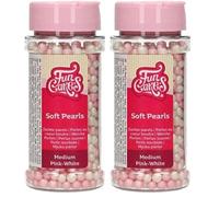 FunCakes Soft Pearls Medium Pink/White: Cake Sprinkles, Great Taste, Perfect for Cake Decorating, Edible Soft Sugar Pearls. 60 g. (Pack of 2)